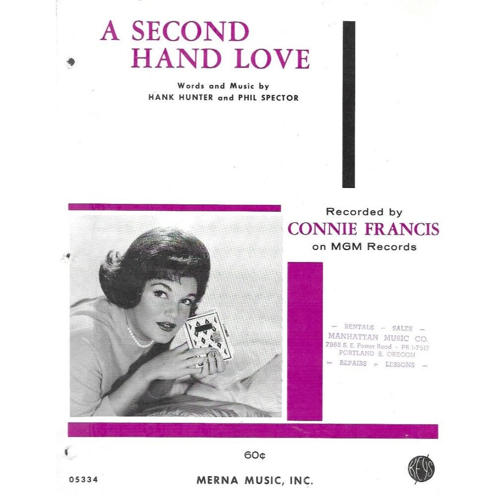 A Second Hand Love 1962 Connie Francis Sheet Music Phil Spector